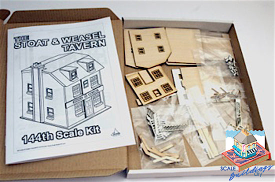 MICRO MINI DOLLHOUSE 1/144 English pub traditional tavern building wood kit model minature pub gift model Stoat & Weasel Tavern