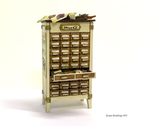 1:24 Herbalist Apothecary cabinet decorated miniature dollhouse model