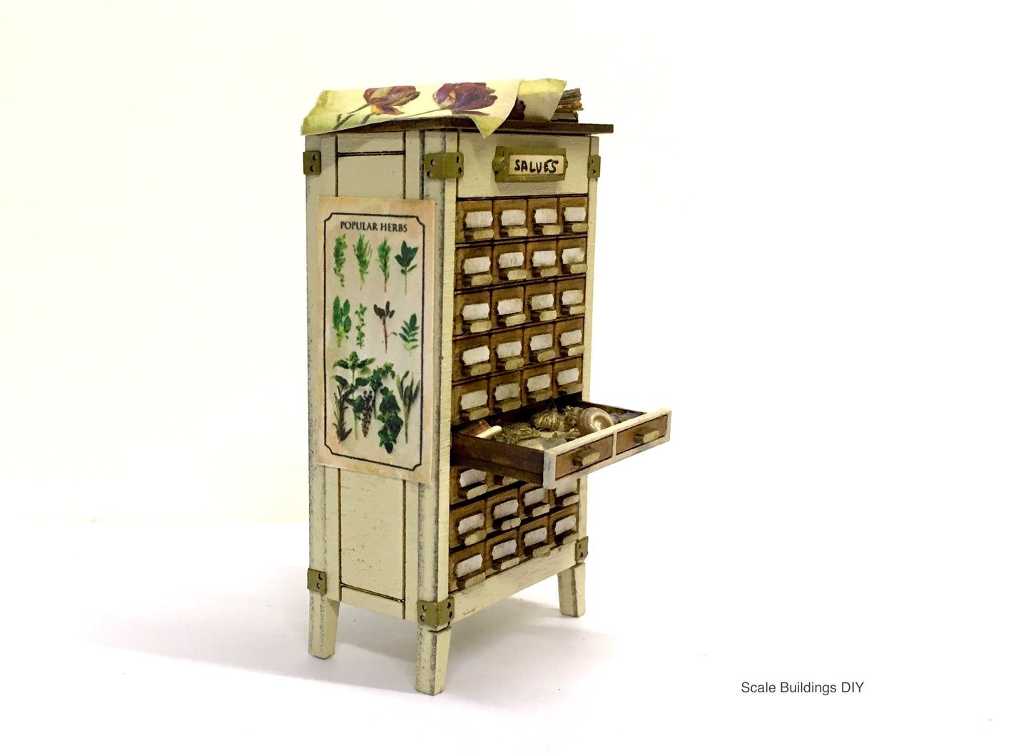 1:24 Herbalist Apothecary cabinet decorated miniature dollhouse model