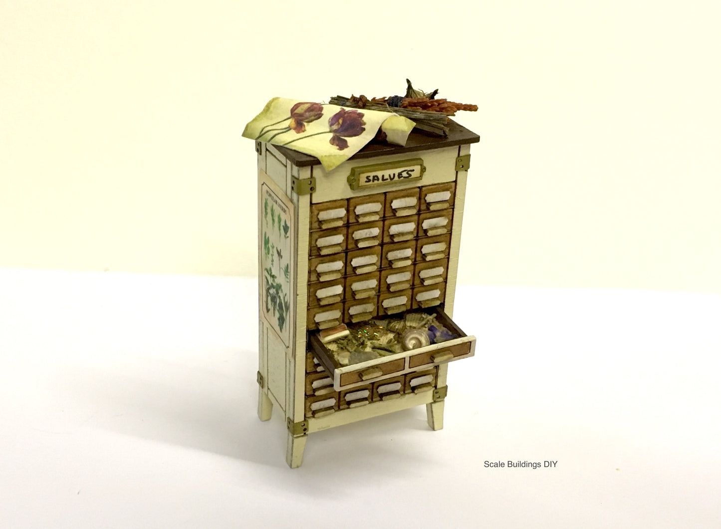 1:24 Herbalist Apothecary cabinet decorated miniature dollhouse model