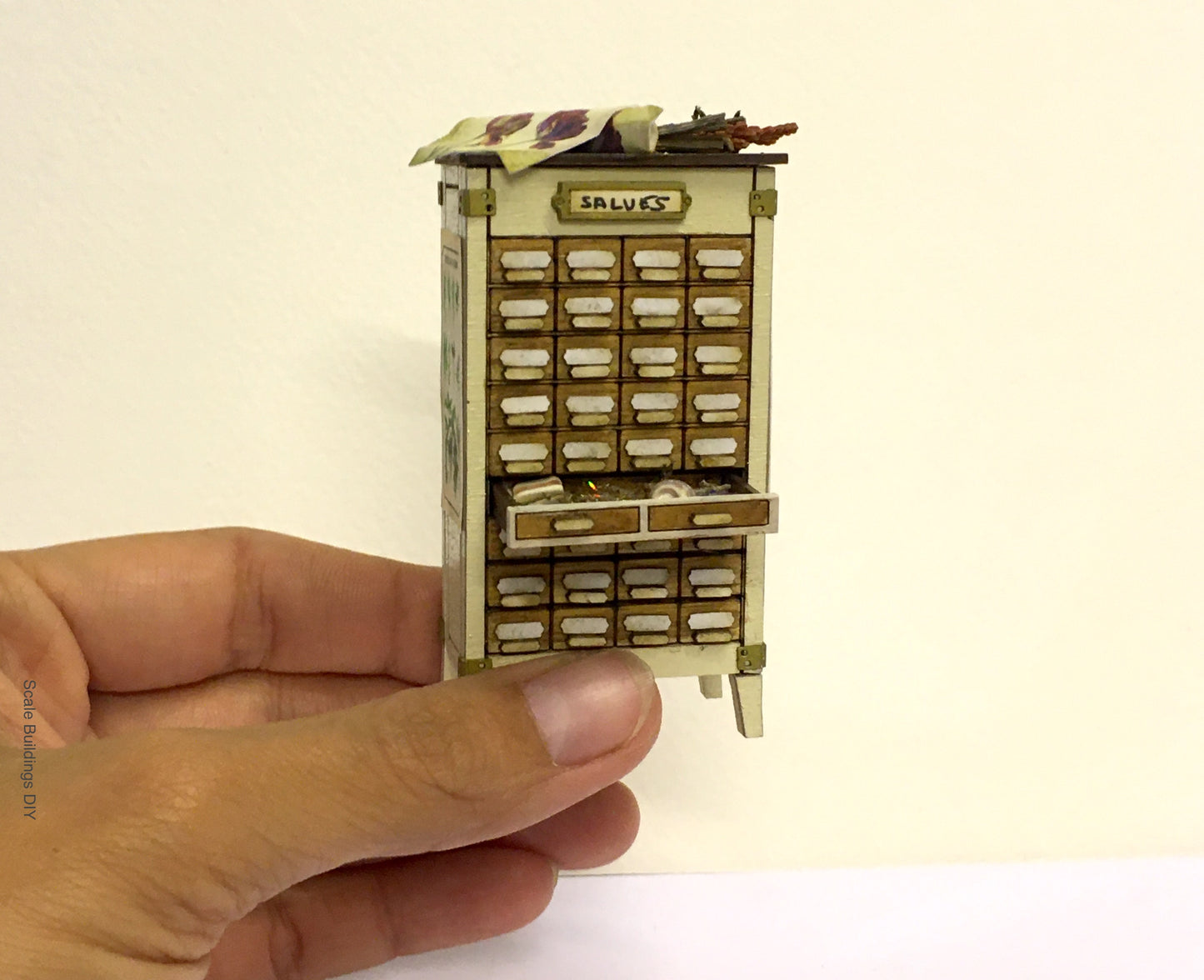 1:24 Herbalist Apothecary cabinet decorated miniature dollhouse model