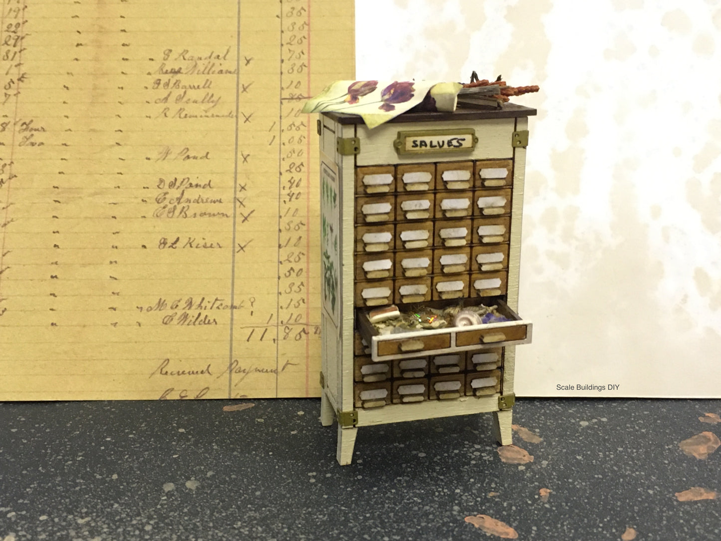 1:24 Herbalist Apothecary cabinet decorated miniature dollhouse model