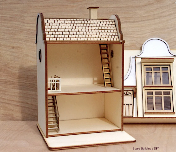 1:48th Quarter Scale Dutch Style House Laser-Cut Wooden Dollhouse KIT model