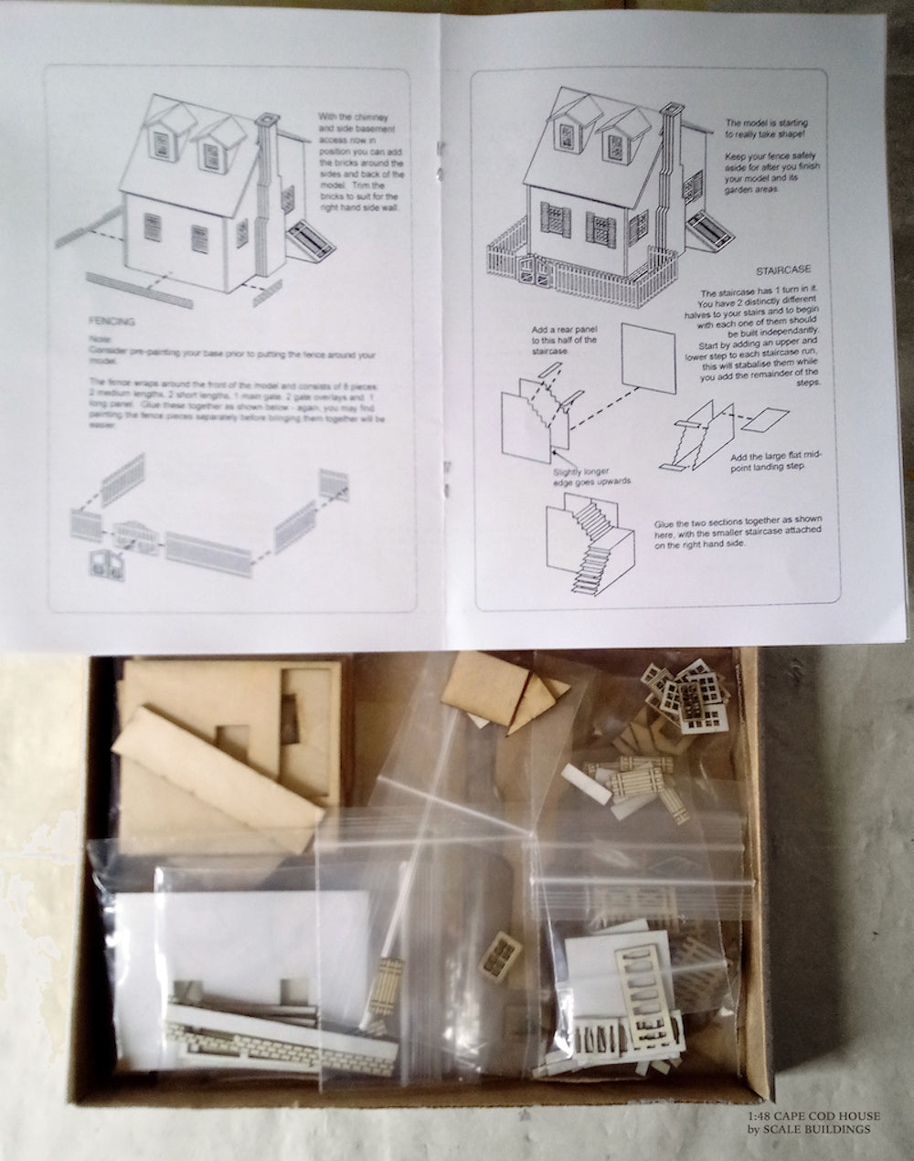 1:48 Cape Cod House Miniature dollshouse model kit quarter scale 1/48th dolls house for Christmas gift