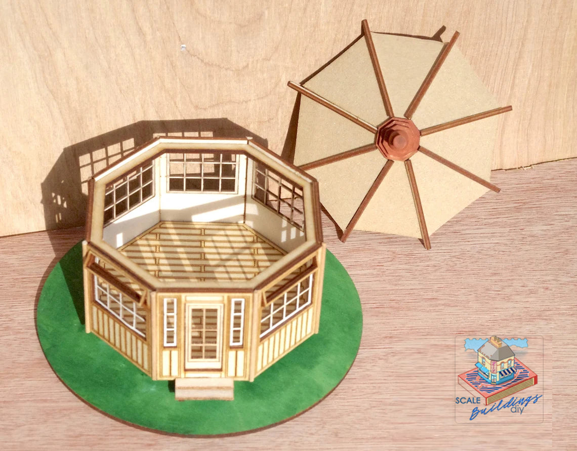 Octagonal Summerhouse in 1:48th Quarter scale Dollhouse miniature.