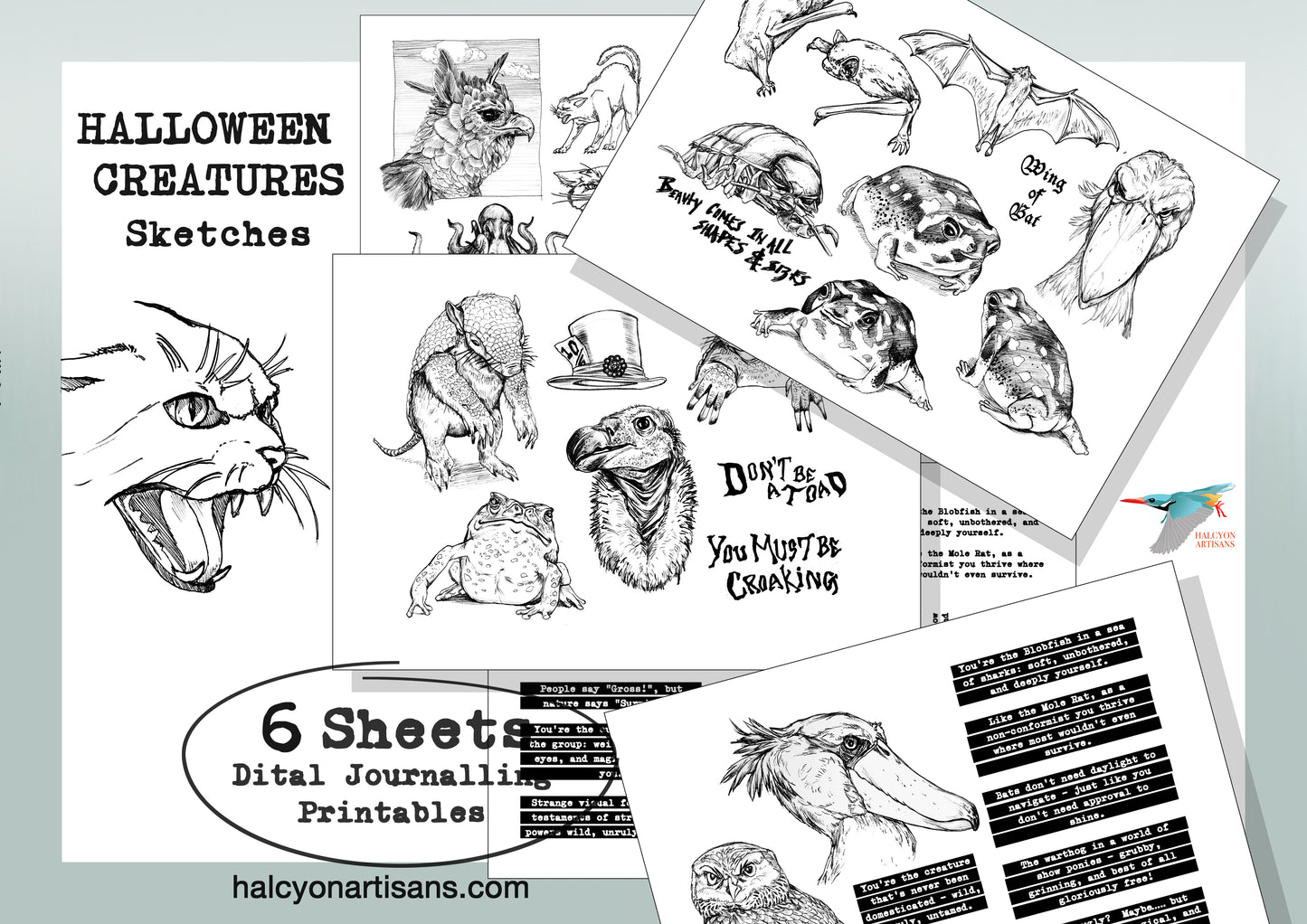 HALLOWEEN CREATURES SKETCHES Digital Printables