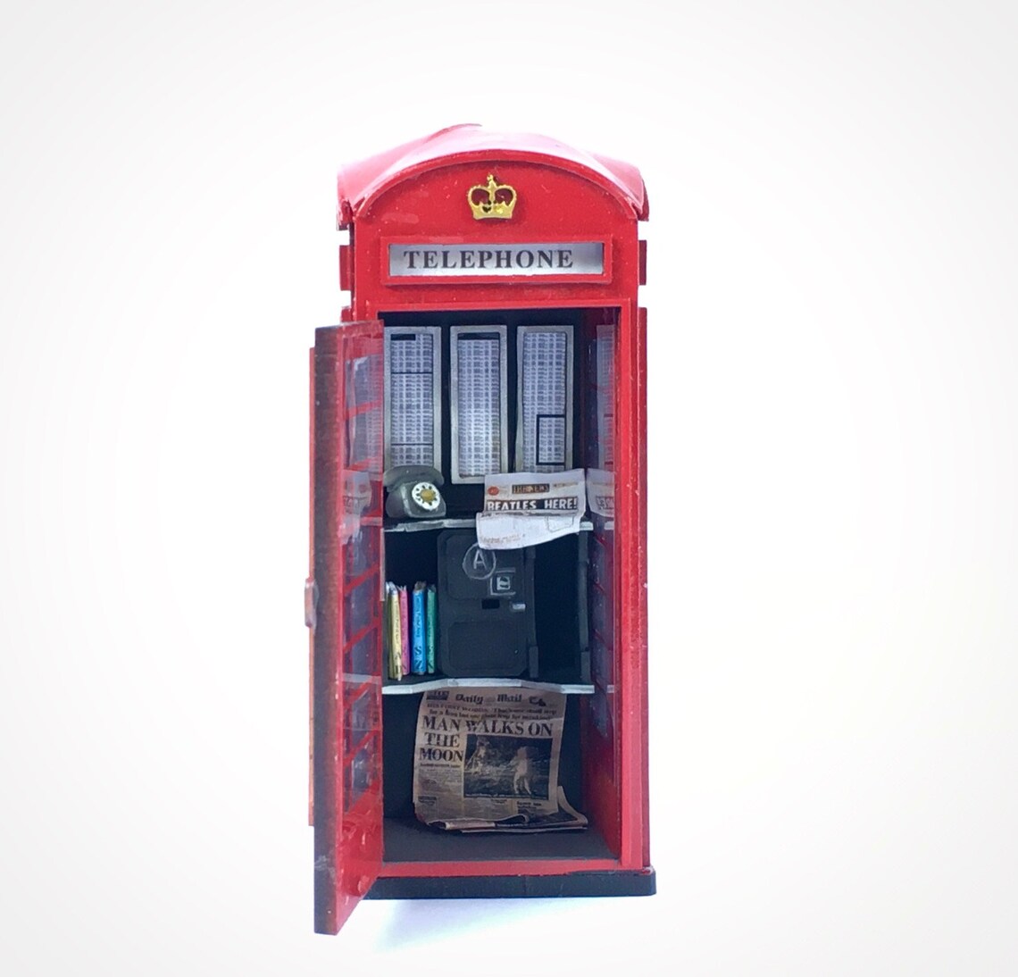 LONDON K6 TELEPHONE BOX ooak one of a kind telephone booth unique model home decor dollhouse miniature artwork gift famous london landmarks