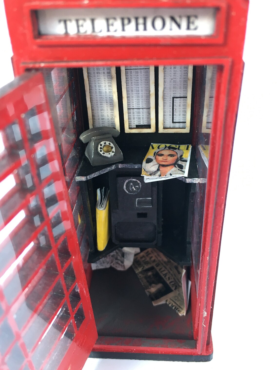 LONDON K6 TELEPHONE BOX ooak one of a kind telephone booth unique model home decor dollhouse miniature artwork gift famous london landmarks