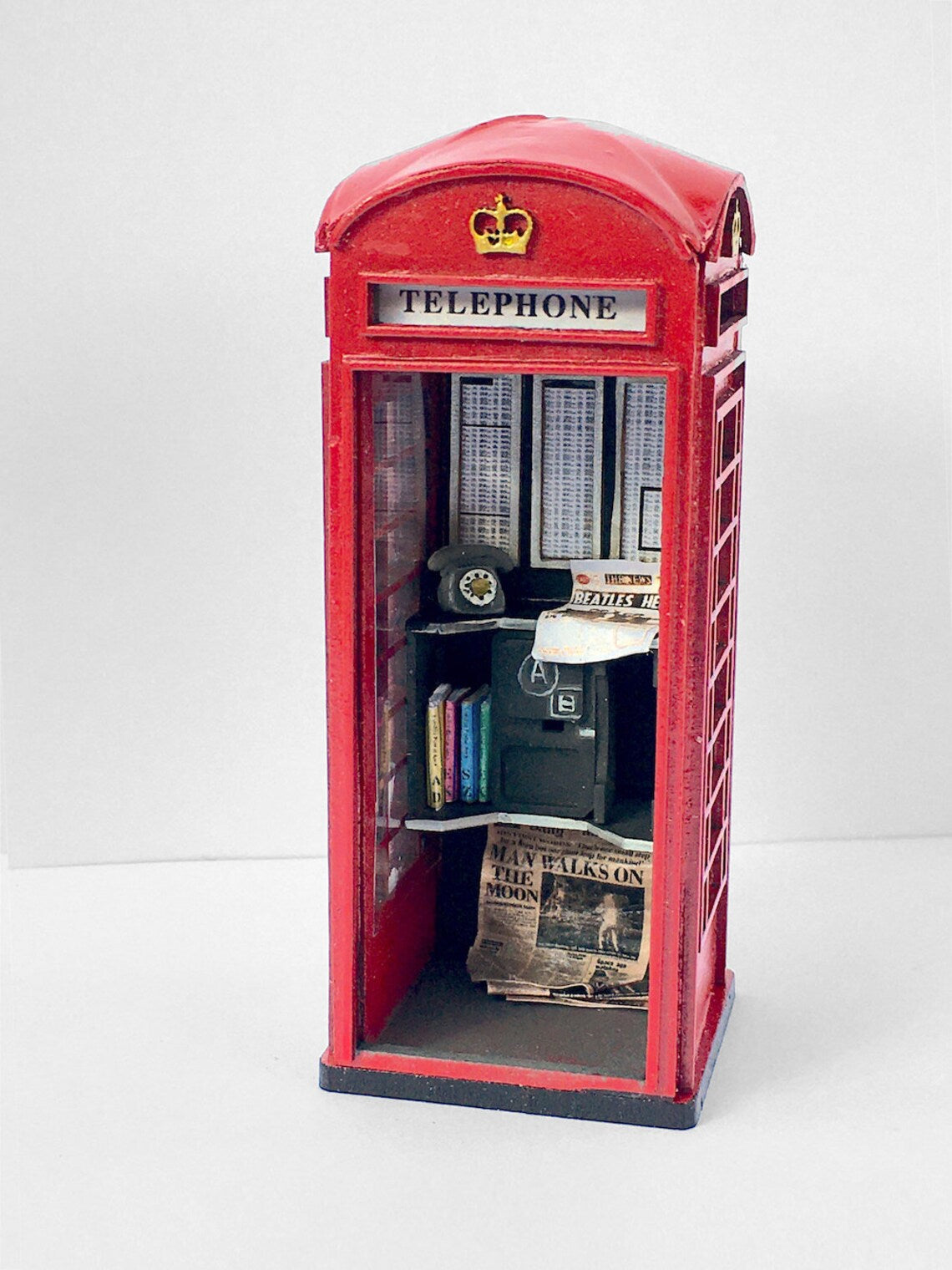 LONDON K6 TELEPHONE BOX ooak one of a kind telephone booth unique model home decor dollhouse miniature artwork gift famous london landmarks