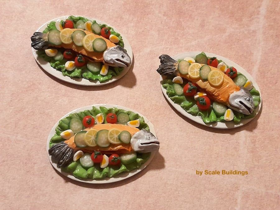 Handmade Decorated Salmon Plate Dollshouse Accessory 1:12th