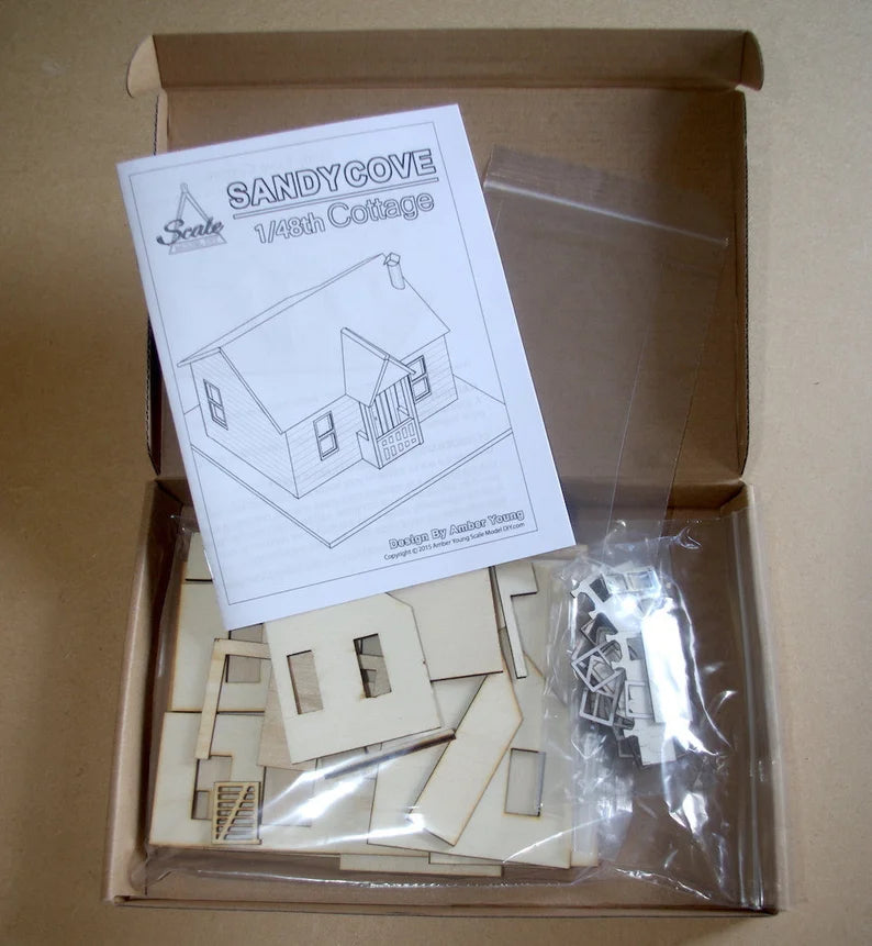 QUARTER SCALE DOLLHOUSE Sandy cove cottage wood kit woodcutter hut miniature kit model easy craftwood gift 1/48