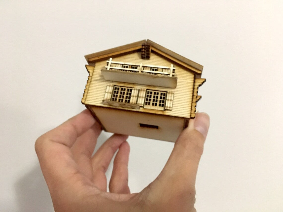 1:144th Micro Scale Swiss Ski Chalet Miniature Wood Model