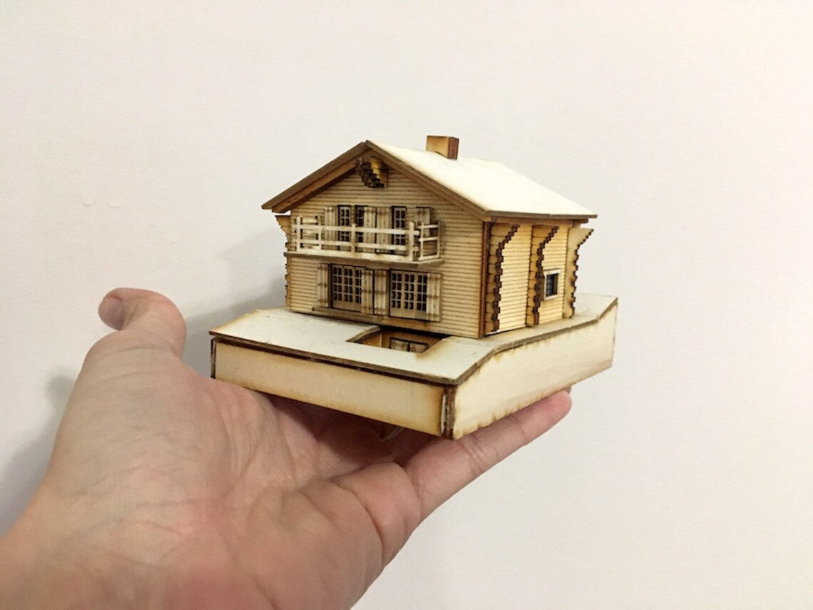 1:144th Micro Scale Swiss Ski Chalet Miniature Wood Model