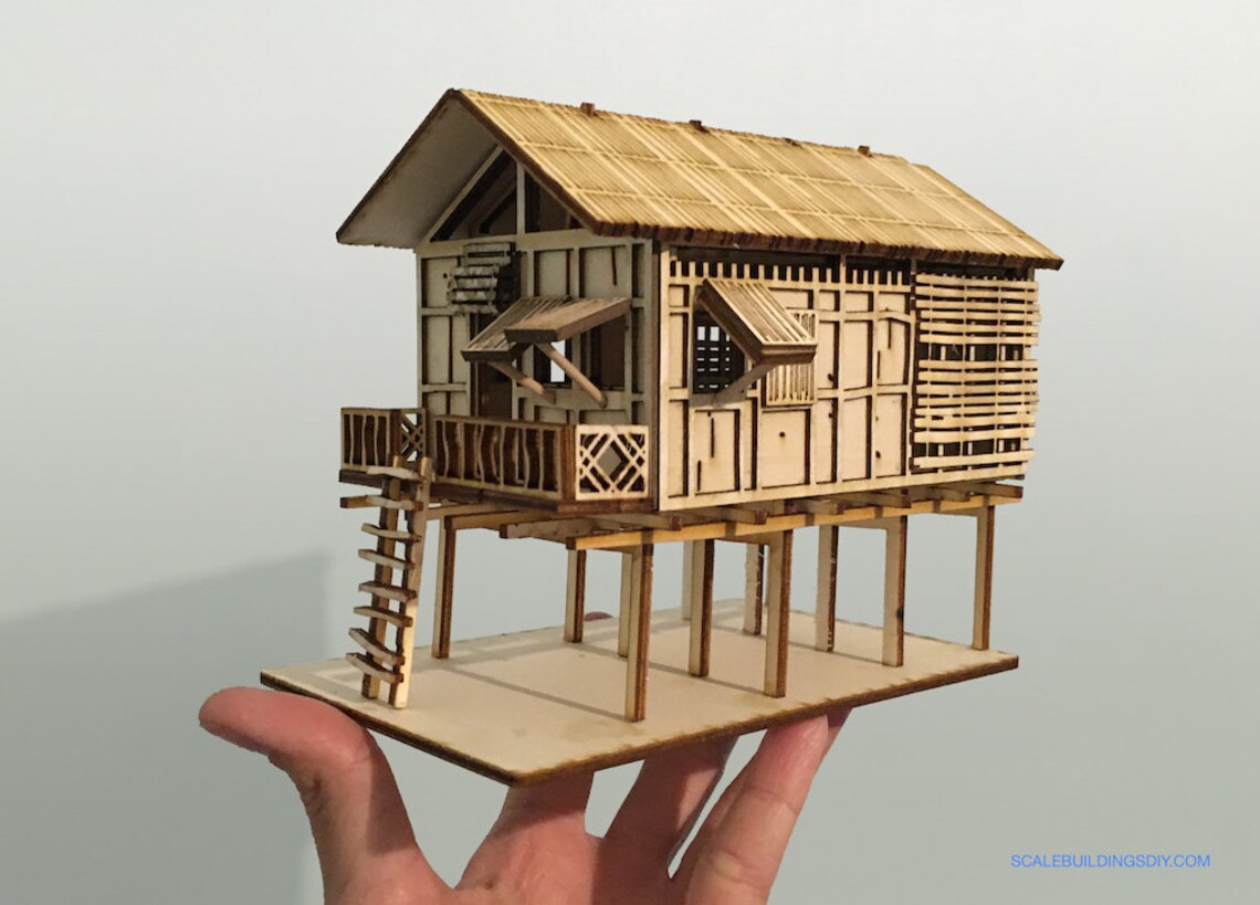 48th QUARTER SCALE DOLLHOUSE traditional water hut asian home holiday hut miniature model kit easy to build gift Father’s Day beach life