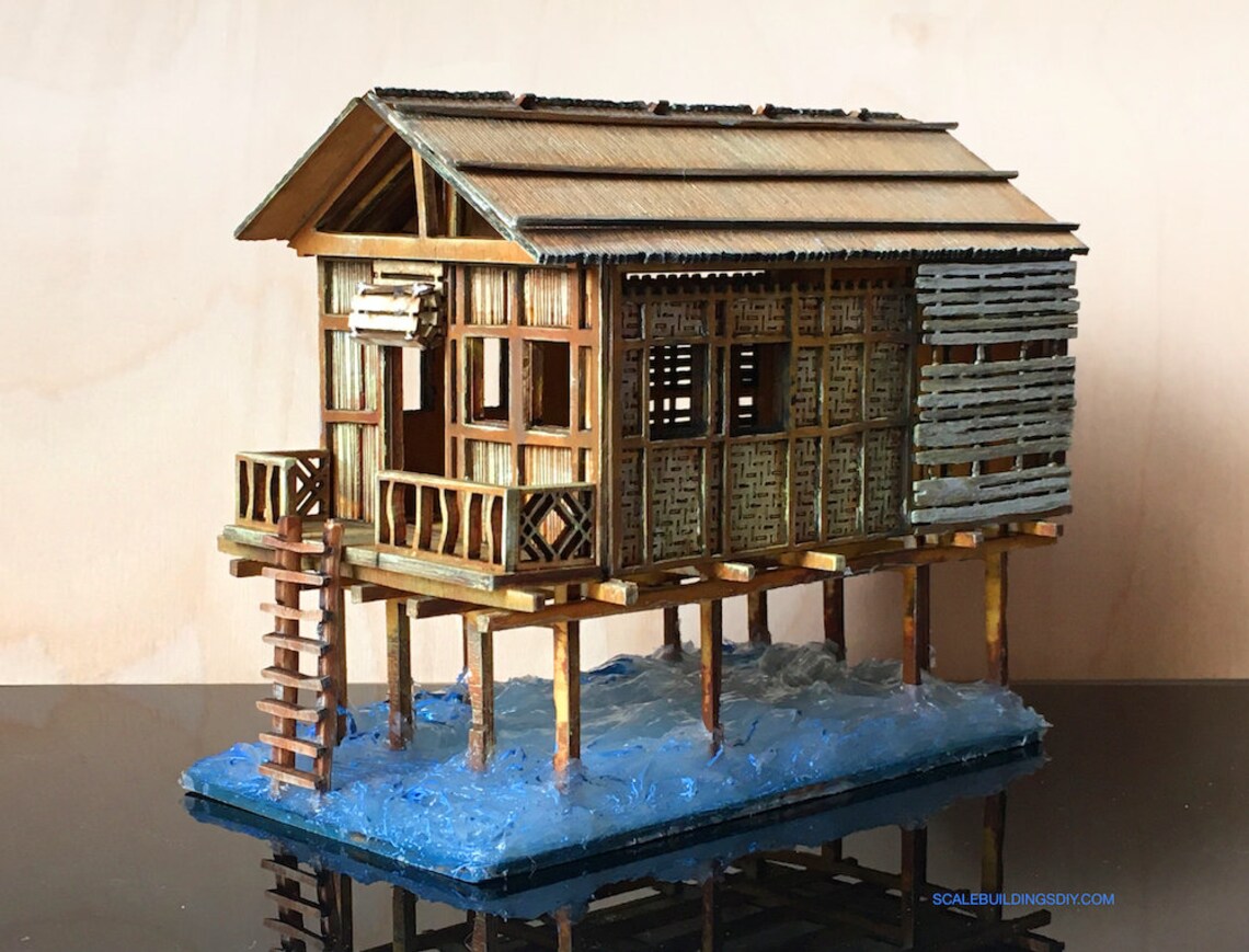 48th QUARTER SCALE DOLLHOUSE traditional water hut asian home holiday hut miniature model kit easy to build gift Father’s Day beach life