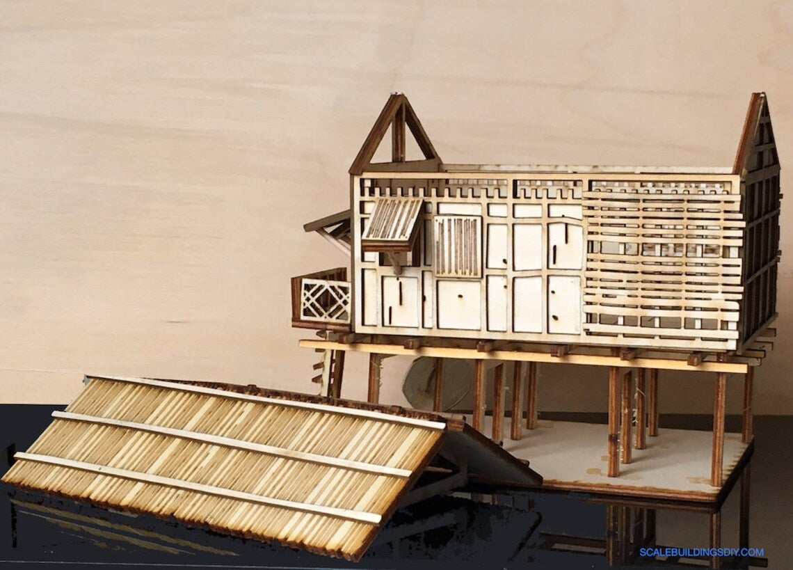48th QUARTER SCALE DOLLHOUSE traditional water hut asian home holiday hut miniature model kit easy to build gift Father’s Day beach life