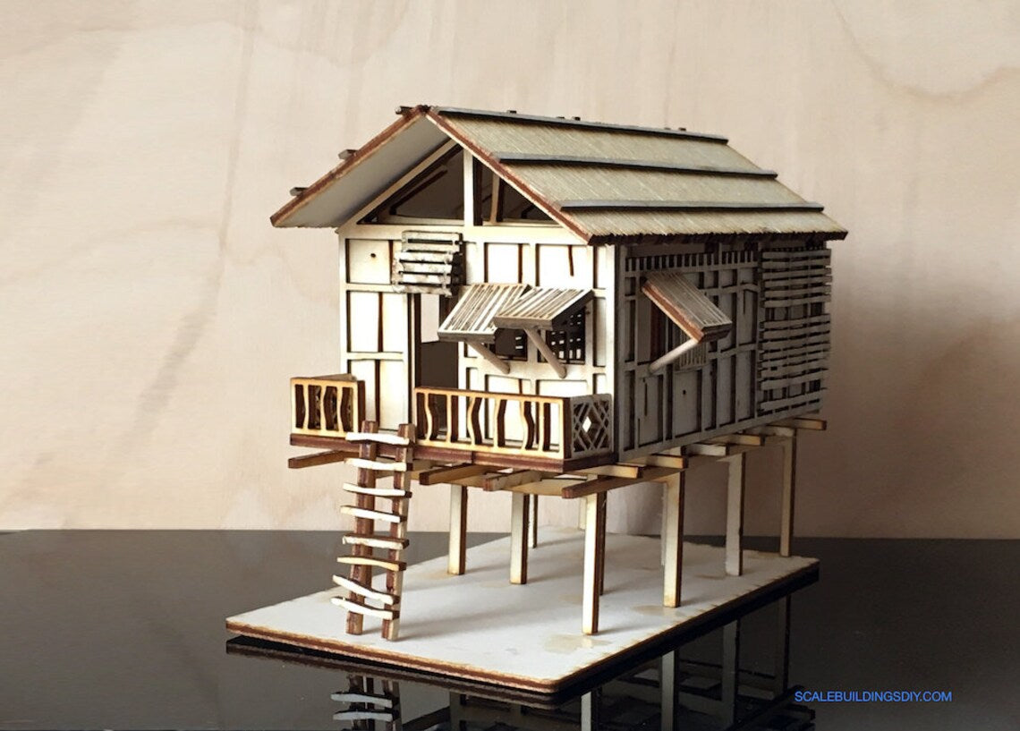 48th QUARTER SCALE DOLLHOUSE traditional water hut asian home holiday hut miniature model kit easy to build gift Father’s Day beach life