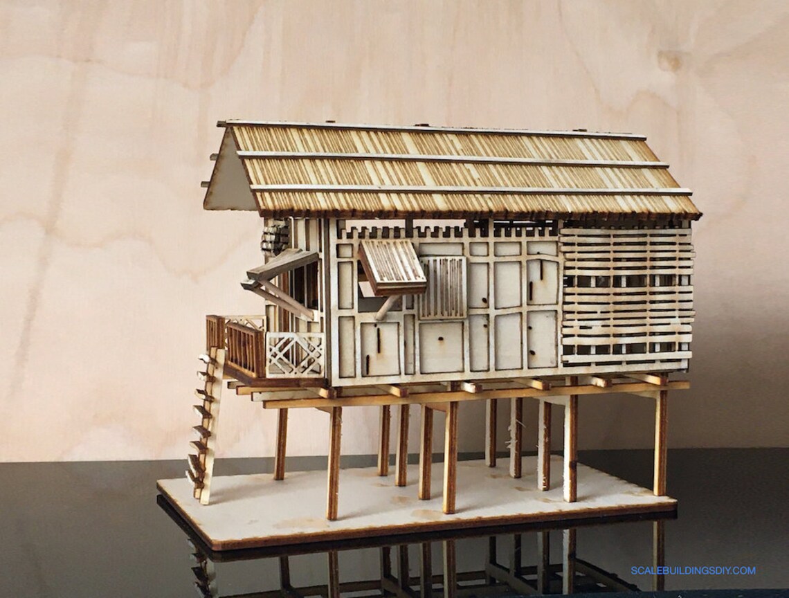 48th QUARTER SCALE DOLLHOUSE traditional water hut asian home holiday hut miniature model kit easy to build gift Father’s Day beach life