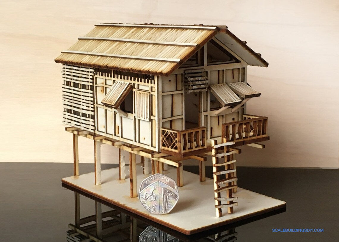 48th QUARTER SCALE DOLLHOUSE traditional water hut asian home holiday hut miniature model kit easy to build gift Father’s Day beach life