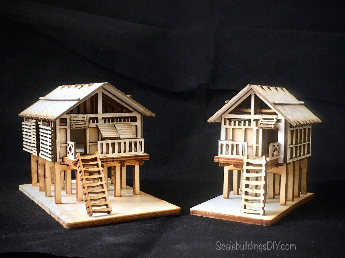1:100 TABLETOP GAMING TERRAIN Asian water hut fishing hut model kit building wood model gift (2 houses per kit)