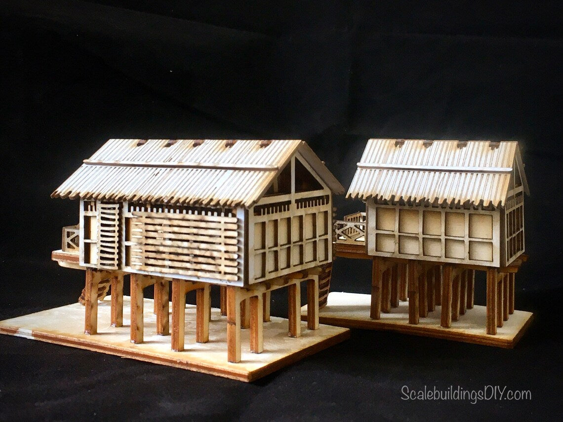 1:100 TABLETOP GAMING TERRAIN Asian water hut fishing hut model kit building wood model gift (2 houses per kit)