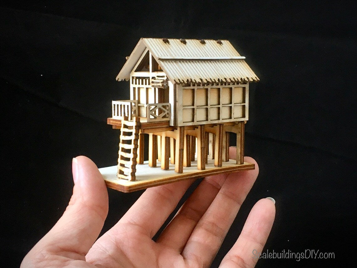 1:100 TABLETOP GAMING TERRAIN Asian water hut fishing hut model kit building wood model gift (2 houses per kit)