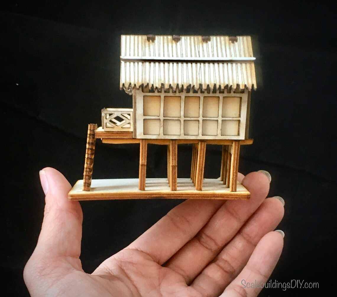 1:100 TABLETOP GAMING TERRAIN Asian water hut fishing hut model kit building wood model gift (2 houses per kit)