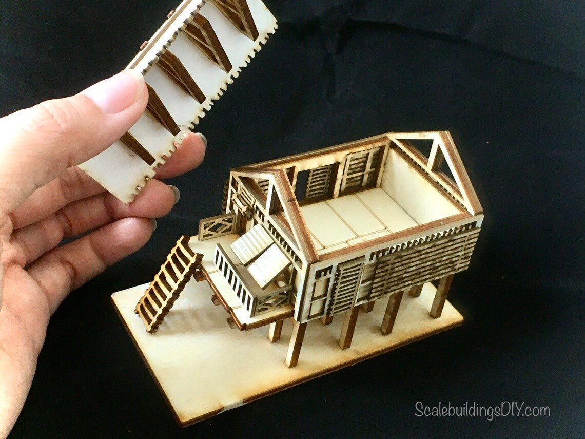 1:100 TABLETOP GAMING TERRAIN Asian water hut fishing hut model kit building wood model gift (2 houses per kit)