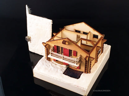 1:144th micro miniature wood kit model Swiss ski Chalet Lasercut Model Miniature house model gift for Father’s Day traditional model making