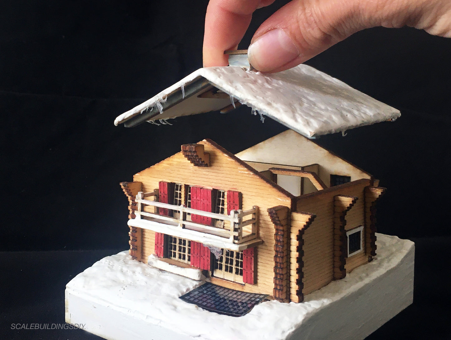 1:144th micro miniature wood kit model Swiss ski Chalet Lasercut Model Miniature house model gift for Father’s Day traditional model making
