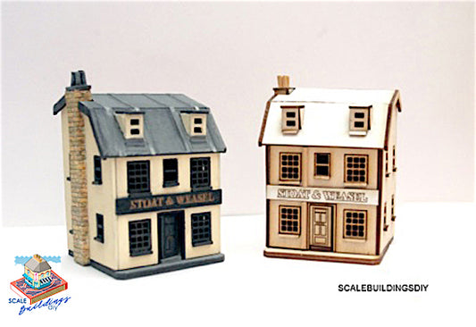MICRO MINI DOLLHOUSE 1/144 English pub traditional tavern building wood kit model minature pub gift model Stoat & Weasel Tavern