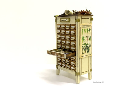 1:24 Herbalist Apothecary cabinet decorated miniature dollhouse model
