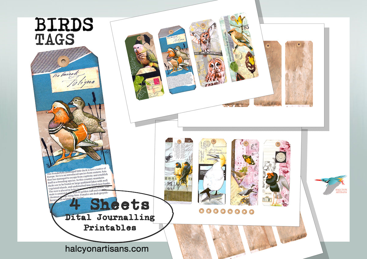 BIRDS - Digital printable junk journaling tags