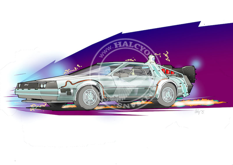 DELOREAN Back to the Future Time Machine Digital Illustration
