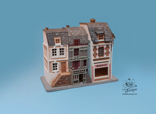 trio of dollshouse miniature houses in french style