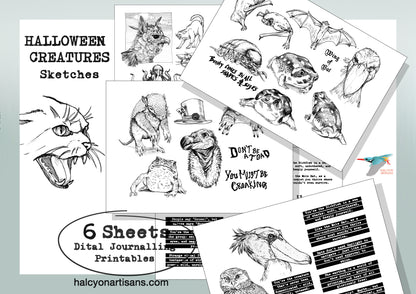 HALLOWEEN CREATURES SKETCHES Digital Printables