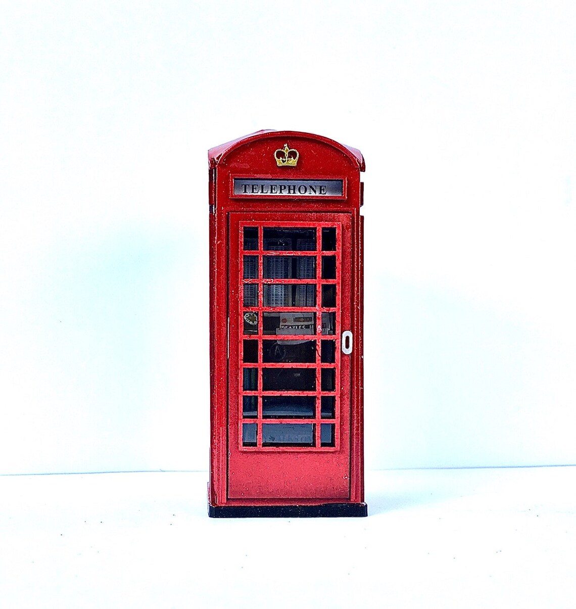LONDON K6 TELEPHONE BOX ooak one of a kind telephone booth unique model home decor dollhouse miniature artwork gift famous london landmarks
