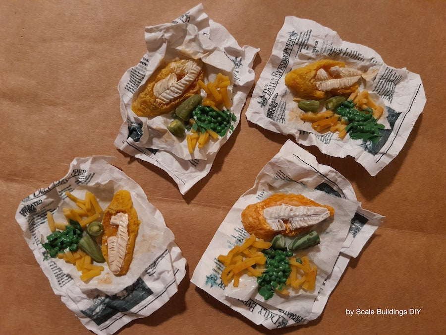 Handmade Traditional British Fish and Chips Dollshouse Accessory 1:12th