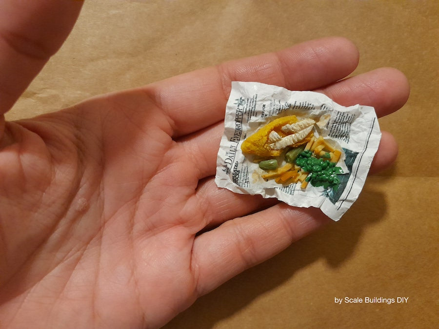 Handmade Traditional British Fish and Chips Dollshouse Accessory 1:12th