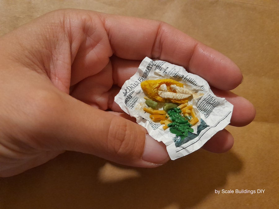 Handmade Traditional British Fish and Chips Dollshouse Accessory 1:12th