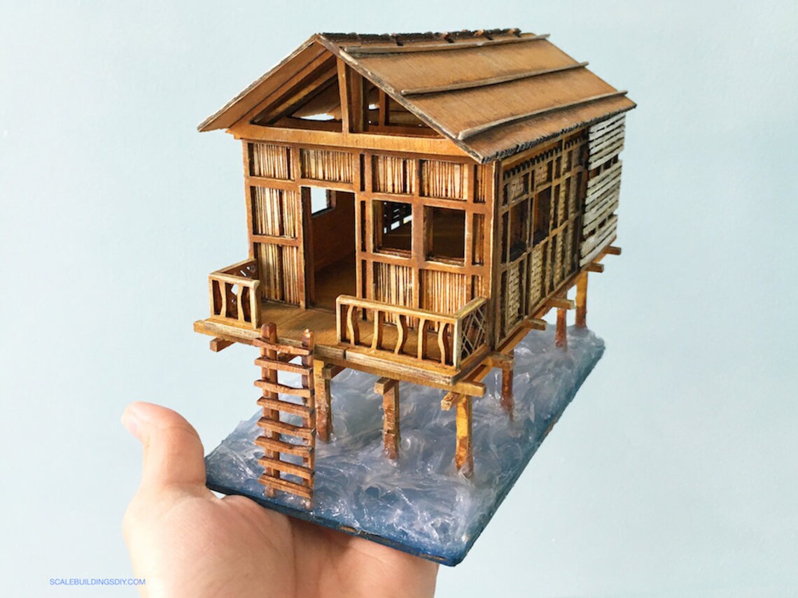 48th QUARTER SCALE DOLLHOUSE traditional water hut asian home holiday hut miniature model kit easy to build gift Father’s Day beach life